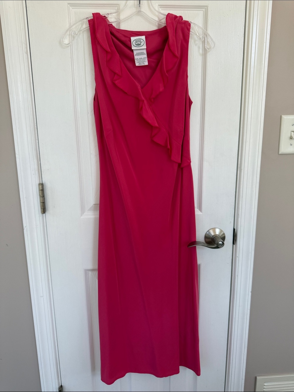Laura Ashley Sleeveless Ruffle V-Neck Midi Dress in Hot Pink